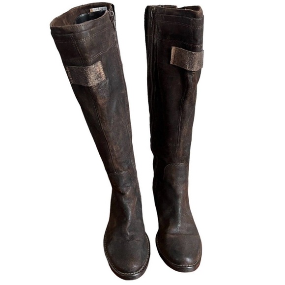 Manas Designs Brown Distressed Leather Knee High Italian Barn Boots Size 37 US 6 - Picture 5 of 7